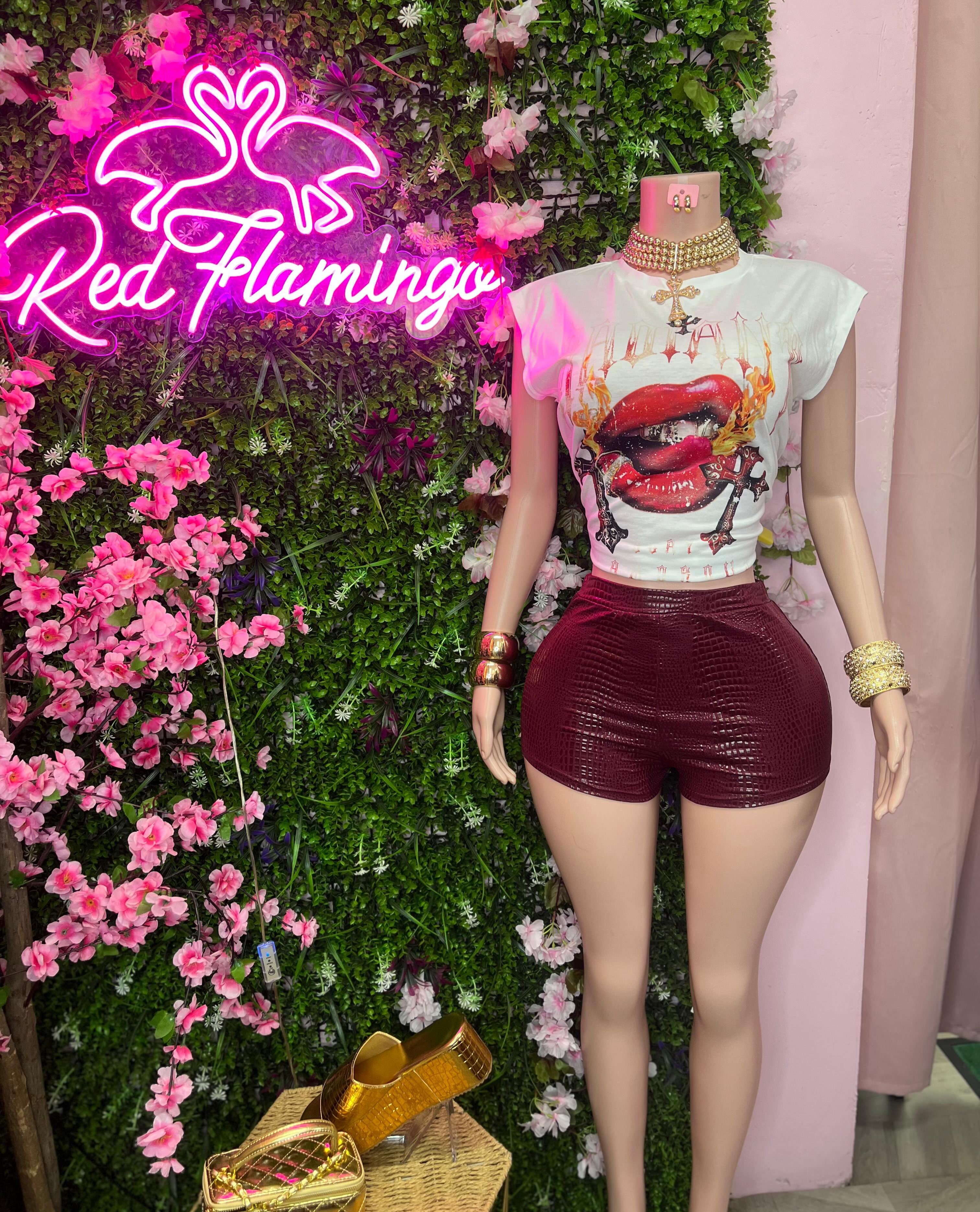 Dakota Burgundy Grills Leather Shorts Set – $85