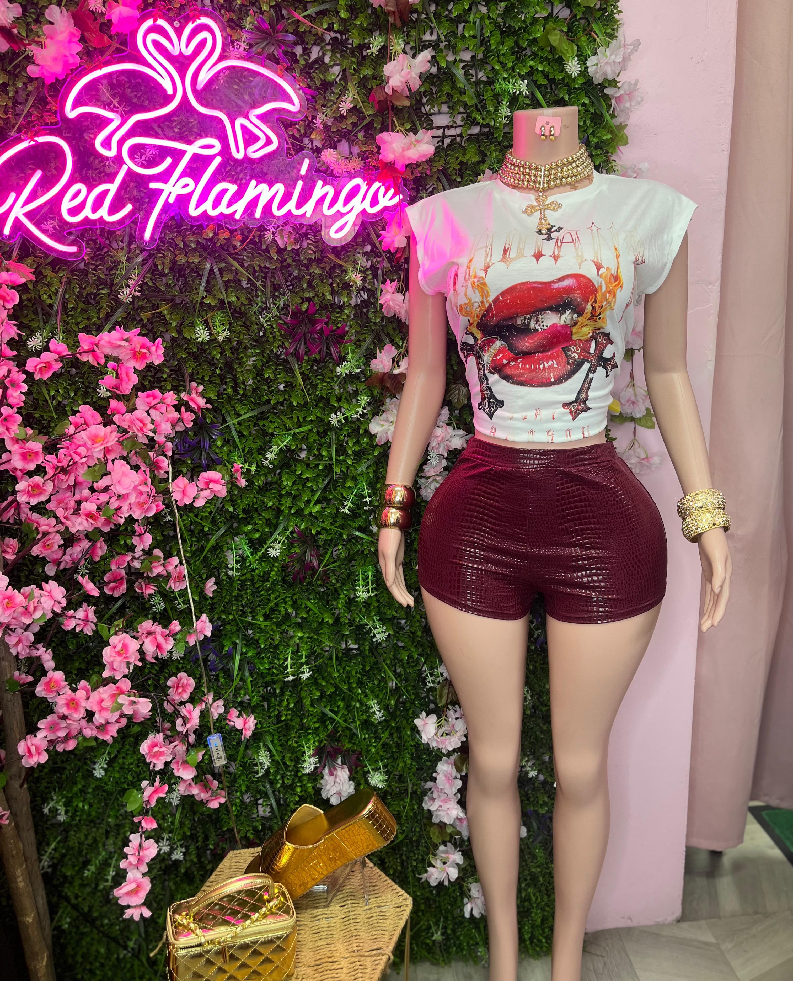 Dakota Burgundy Grills Leather Shorts Set – $85