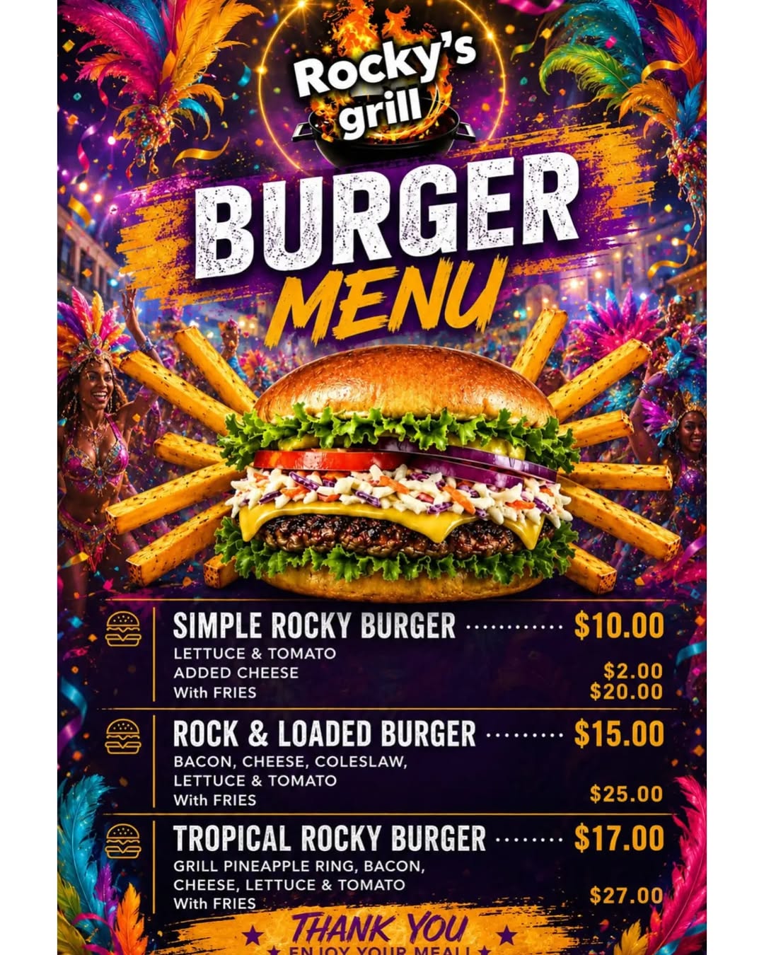 Rocky's Grill Burger Menu – Burgers from $10