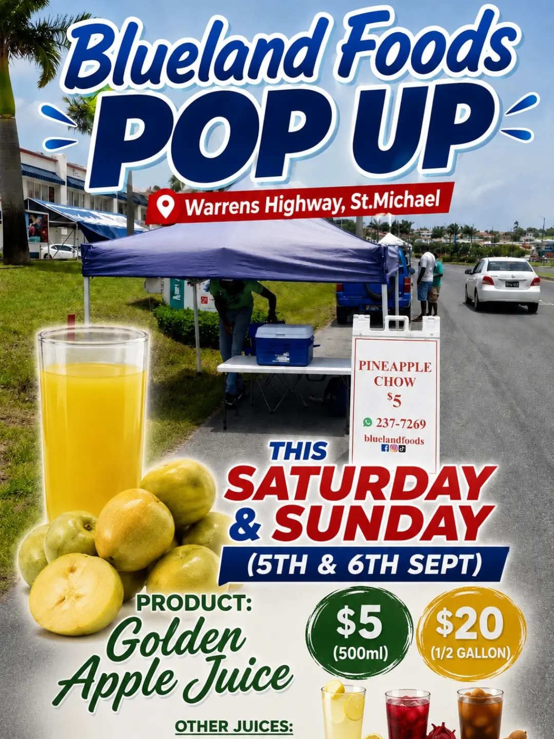 Blueland Foods Pop-Up – Golden Apple Juice & Pineapple Chow at Warrens Highway