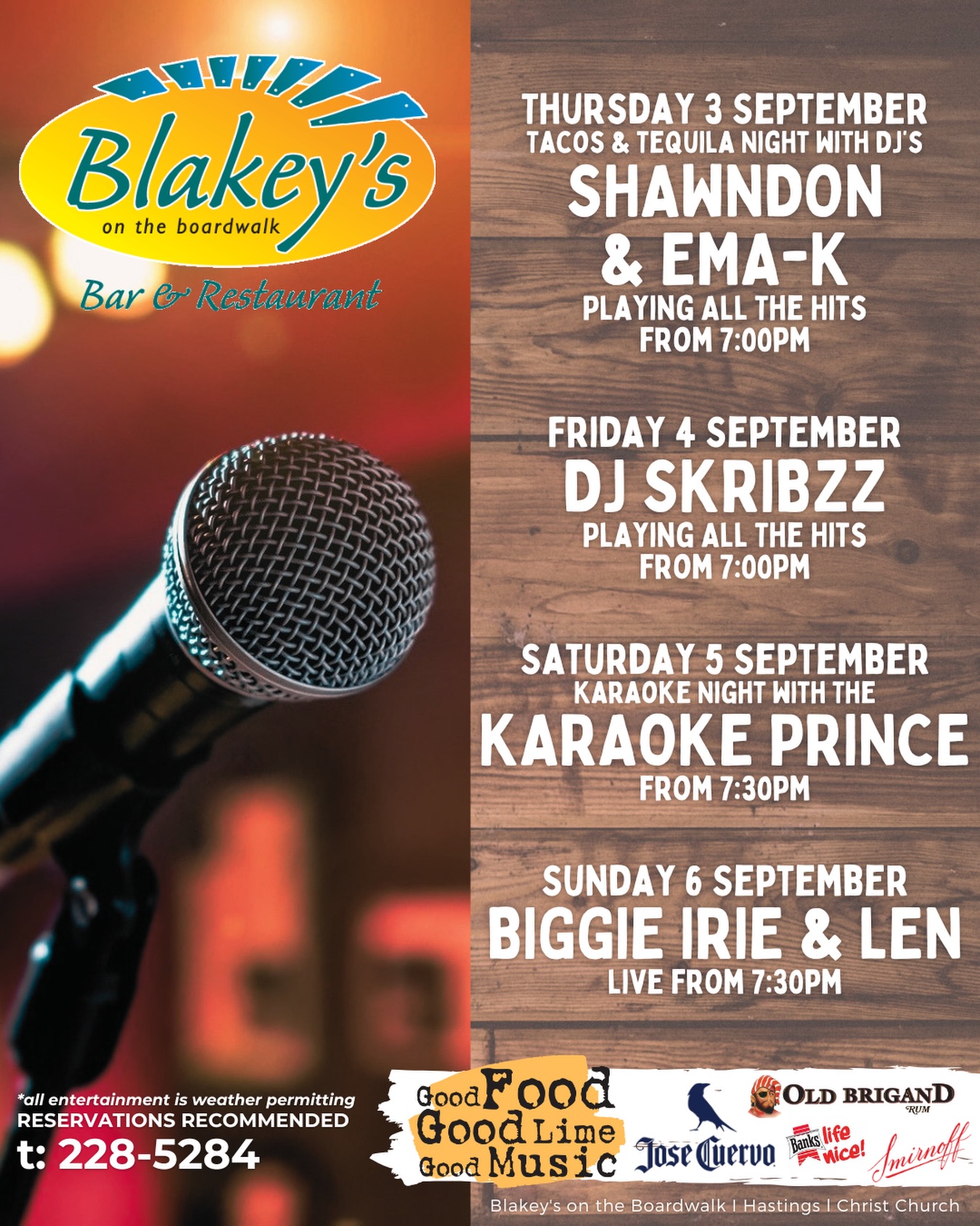 Blakey's on the Boardwalk – Weekly Entertainment Lineup (3–6 September)