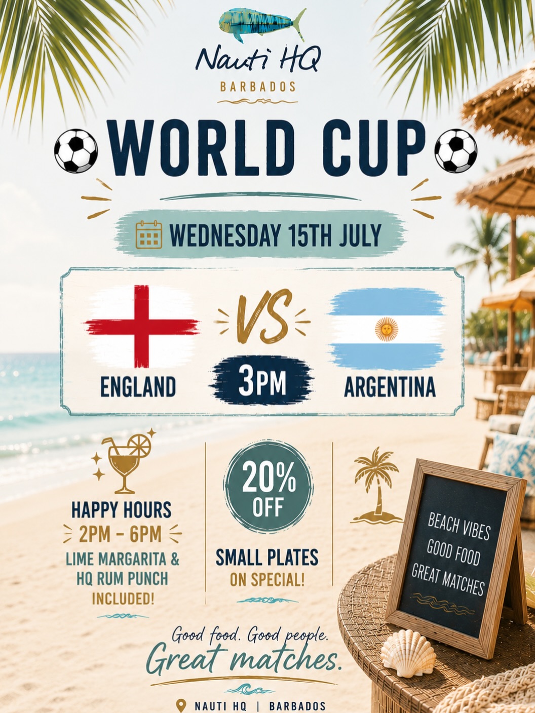 World Cup Wednesday at Nauti HQ – Happy Hour & 20% Off Small Plates
