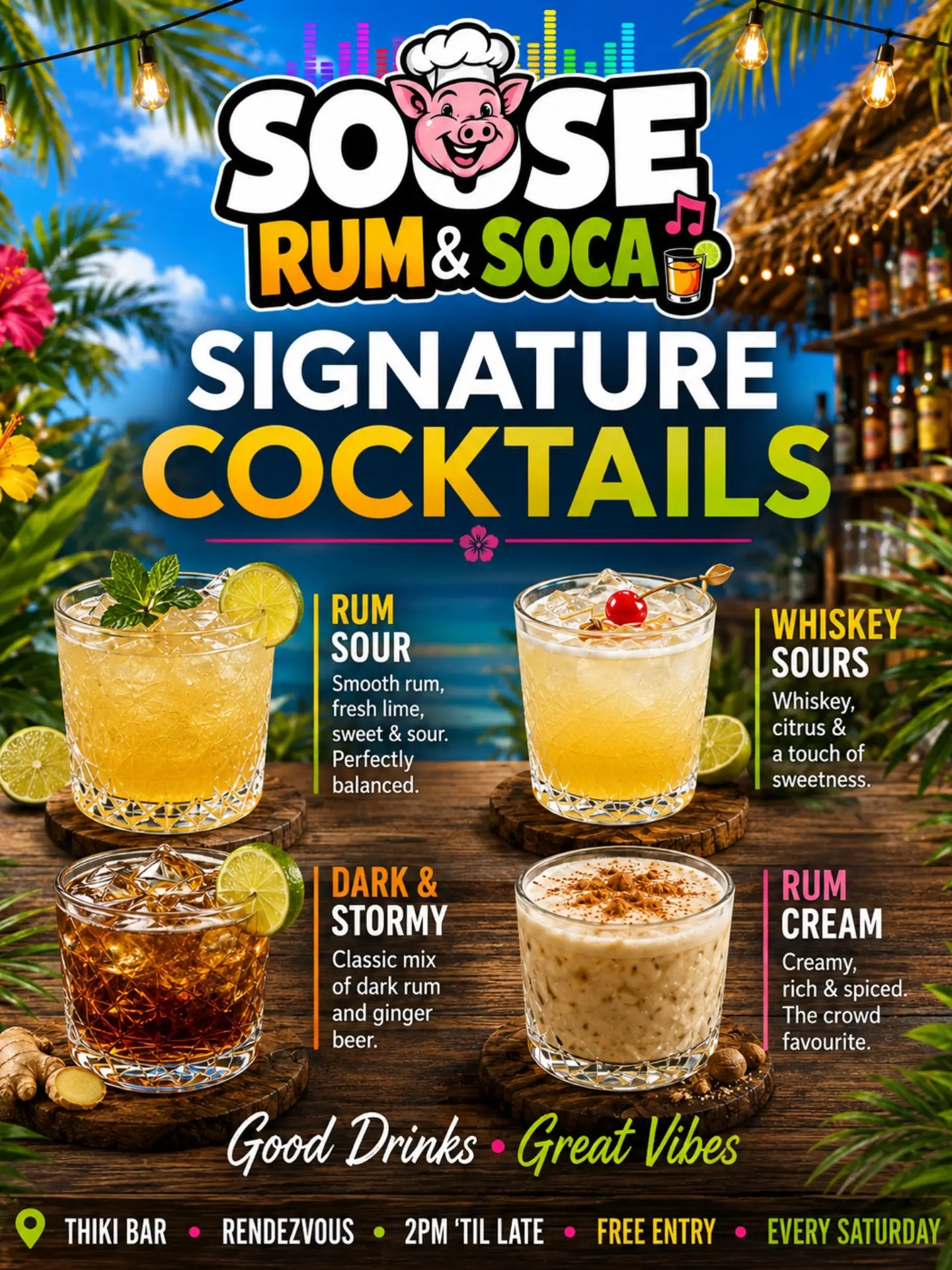 Souse Rum & Soca – Free Entry Every Saturday at Thiki Bar, Rendezvous