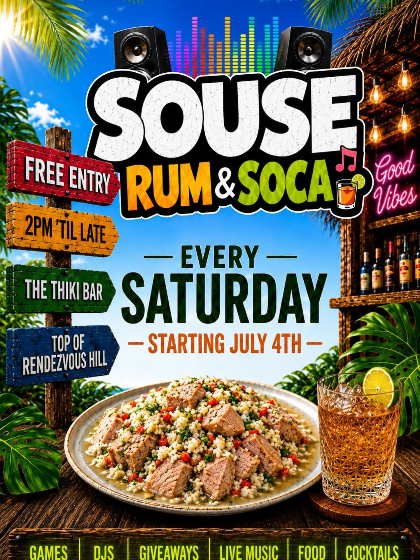 Souse, Rum & Soca – Free Entry Every Saturday at The Thiki Bar