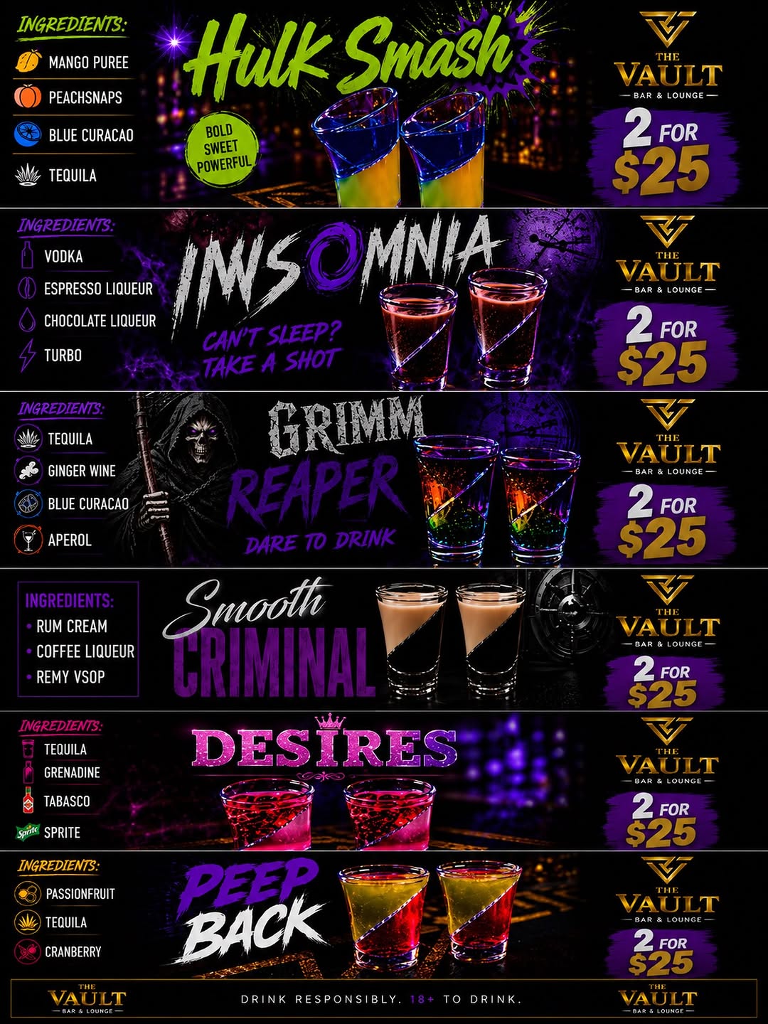 The Vault Bar & Lounge – New Signature Shots 2 for $25