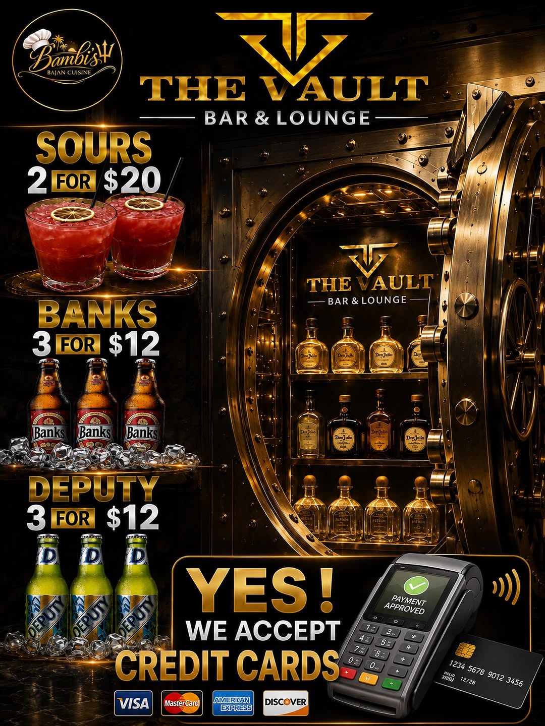The Vault Bar & Lounge – Drink Specials: Sours 2 for $20, Banks 3 for $12, Deputy 3 for $12