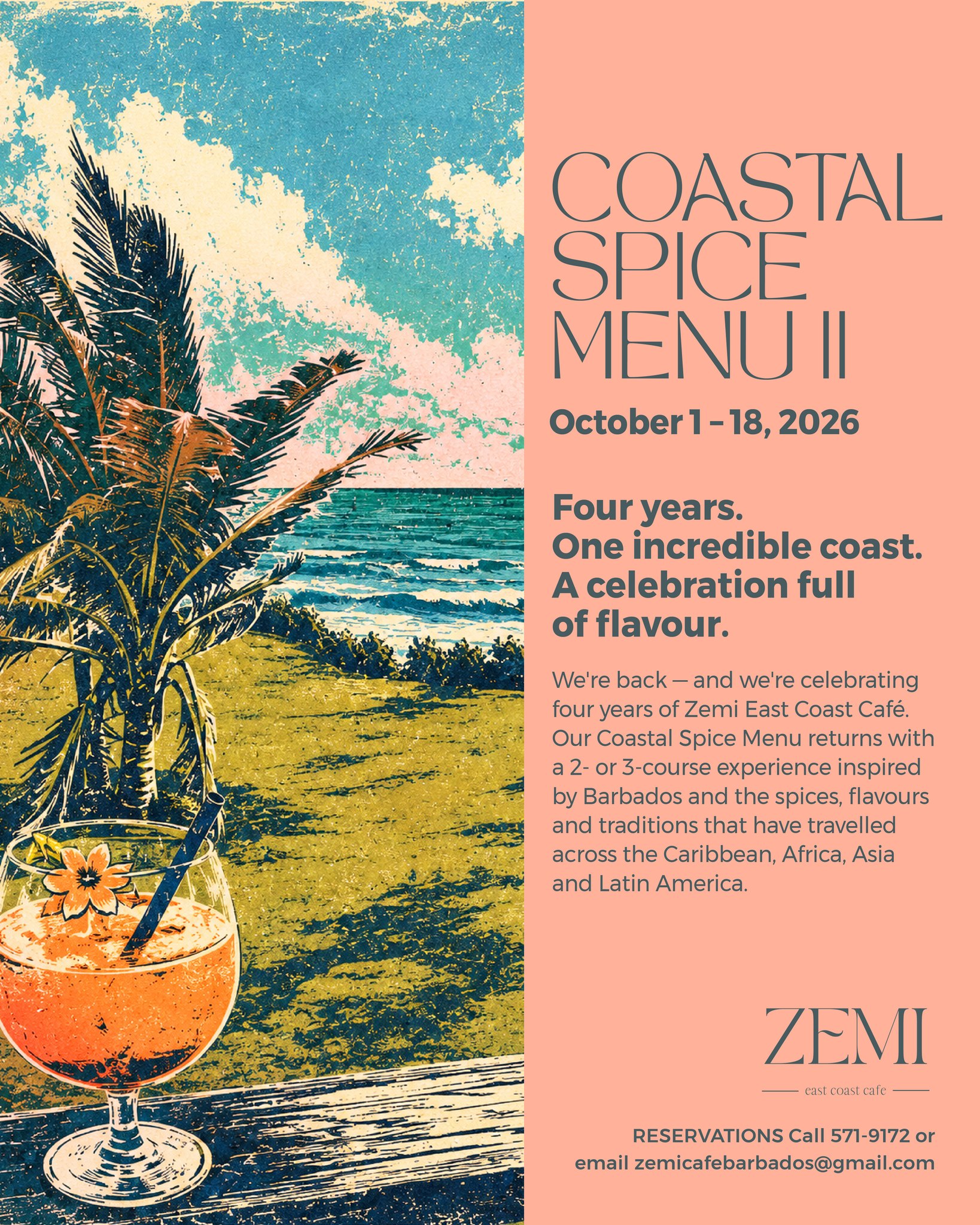 Coastal Spice Menu II – 2- or 3-Course Anniversary Menu at Zemi East Coast Café