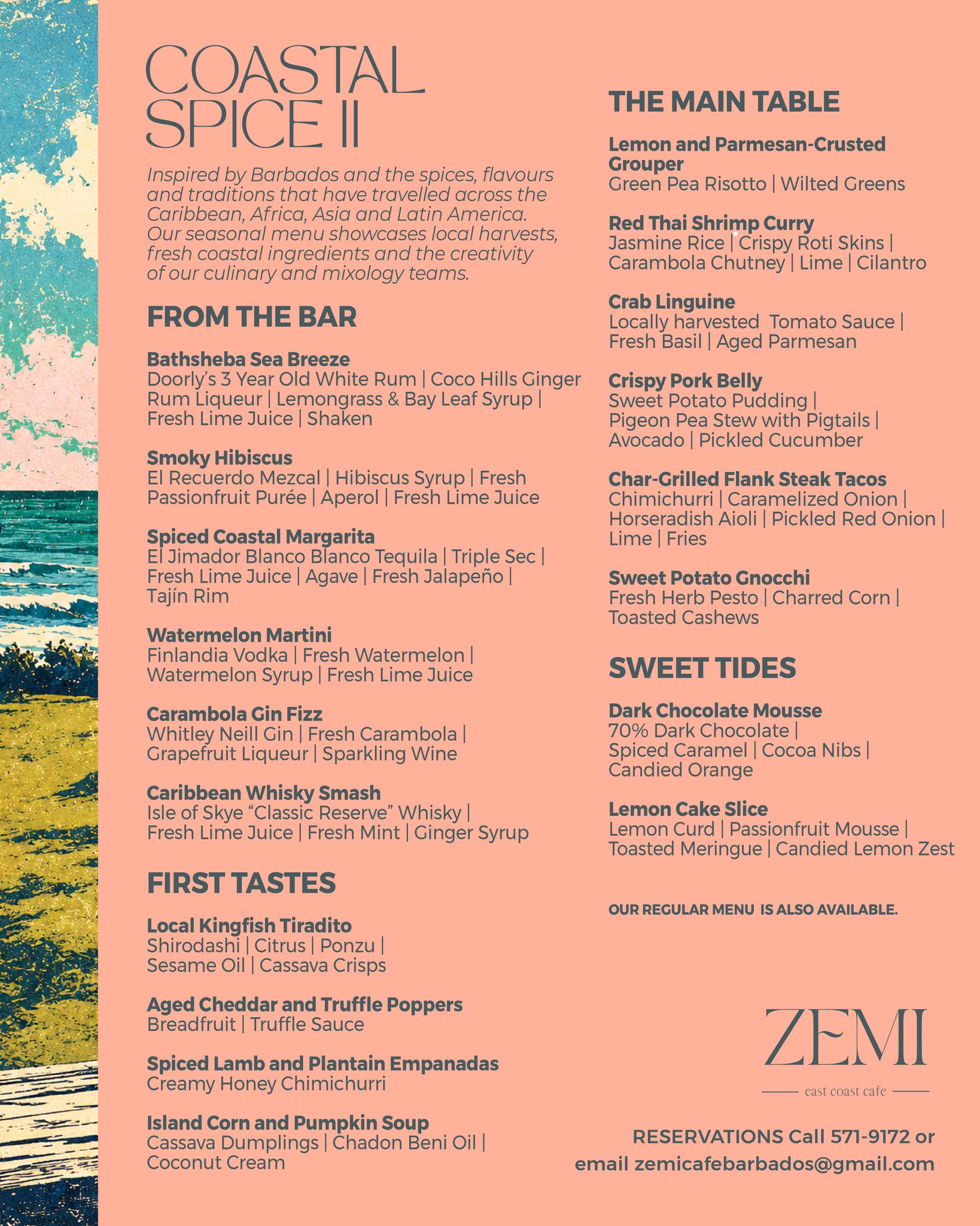 Coastal Spice Menu II – 2- or 3-Course Anniversary Menu at Zemi East Coast Café