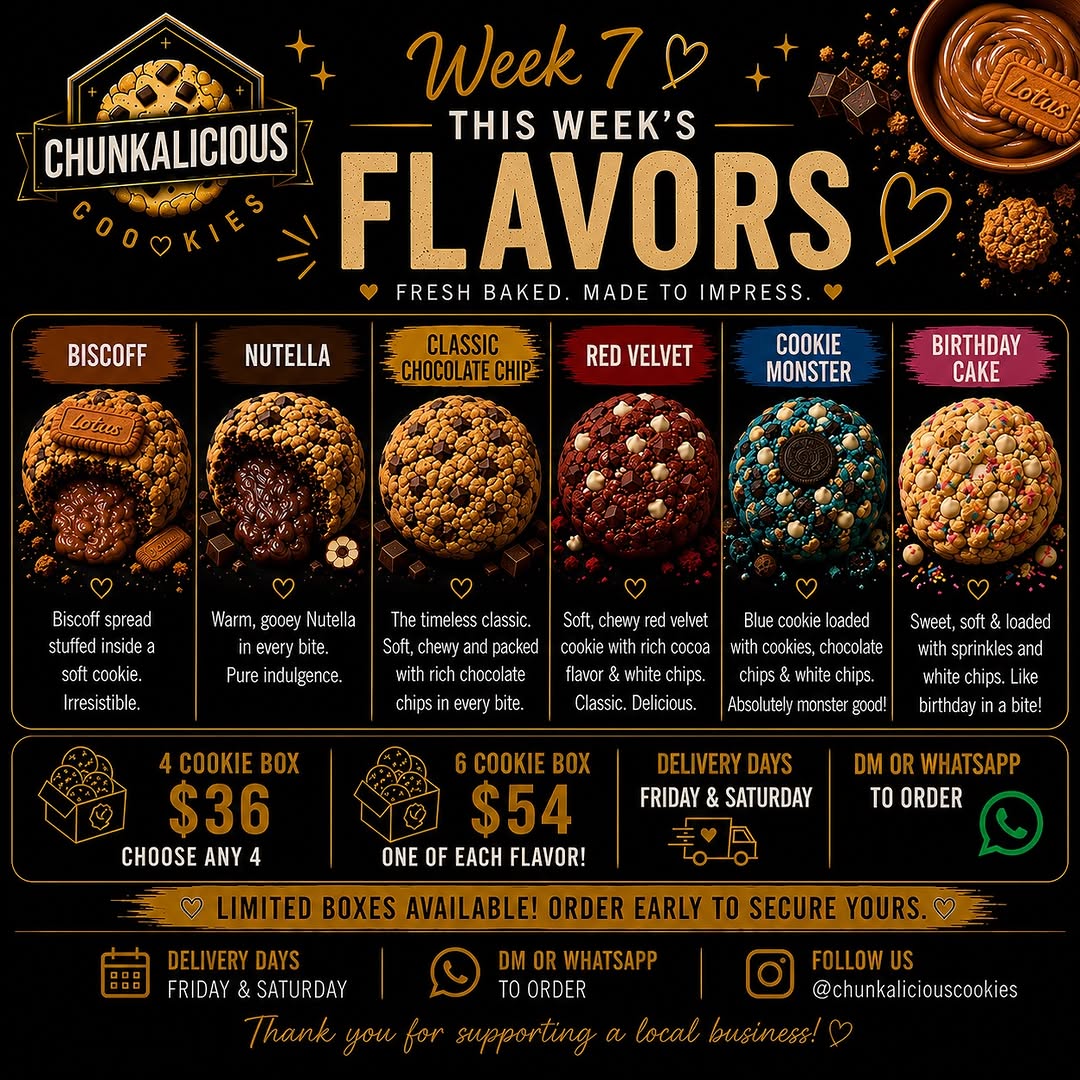 Chunkalicious Week 7 Cookie Boxes – Box of 4 for $36 or Box of 6 for $54