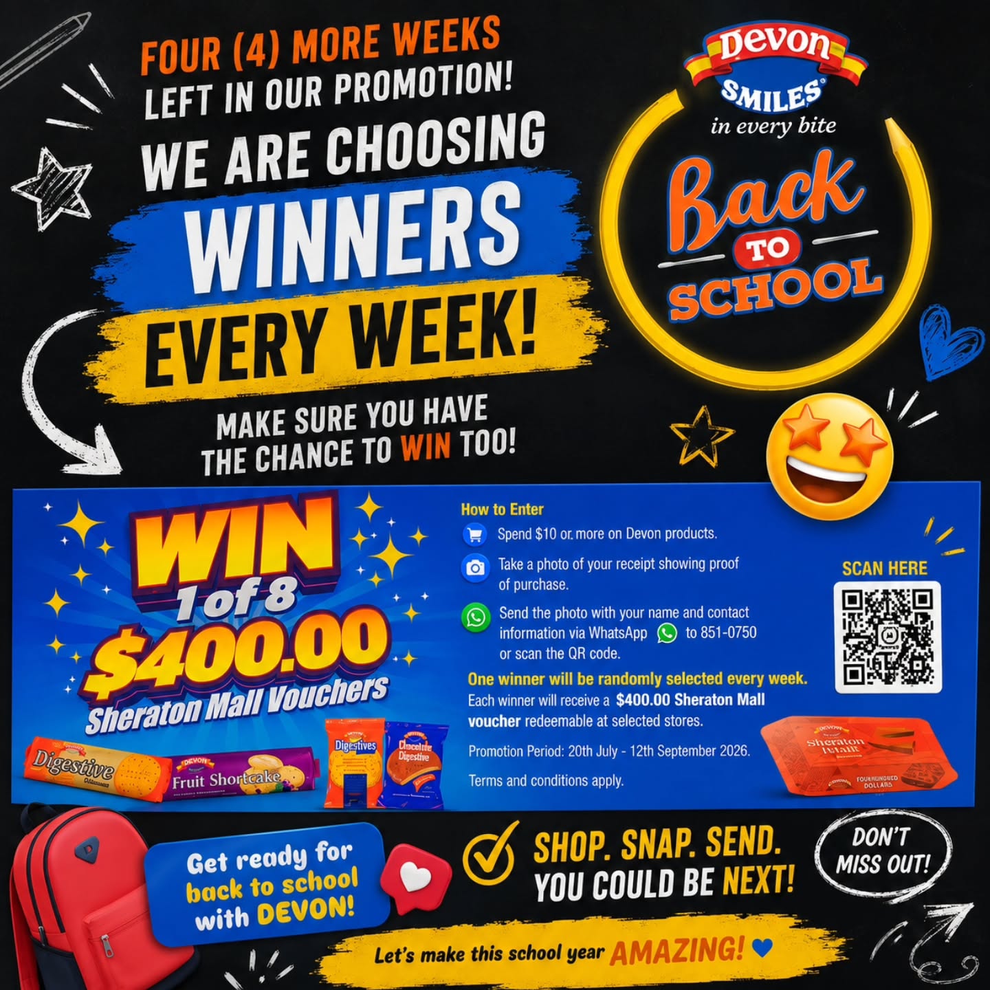 Devon Back to School – Win 1 of 8 $400 Sheraton Mall Vouchers