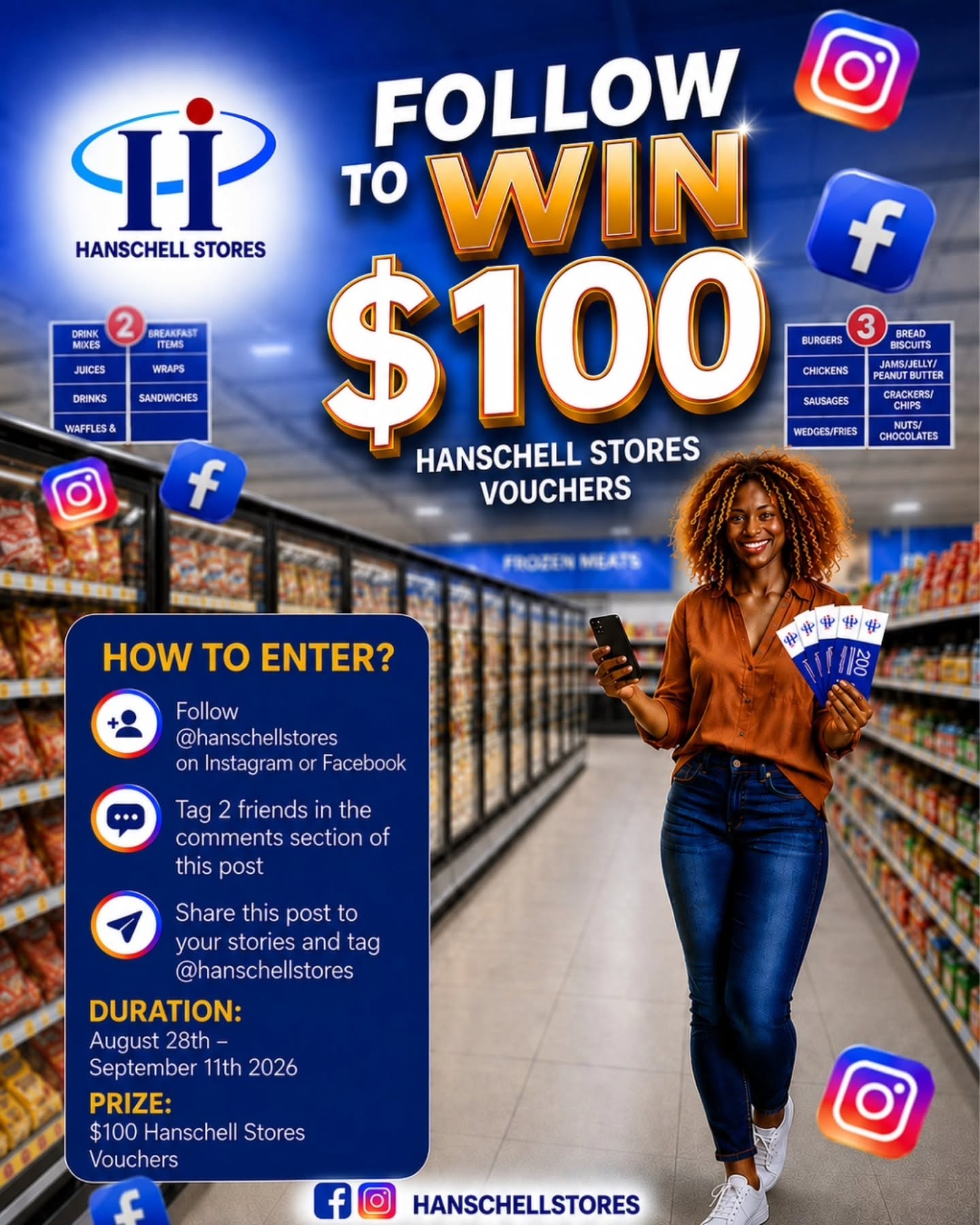 Follow to Win $100 in Hanschell Stores Vouchers