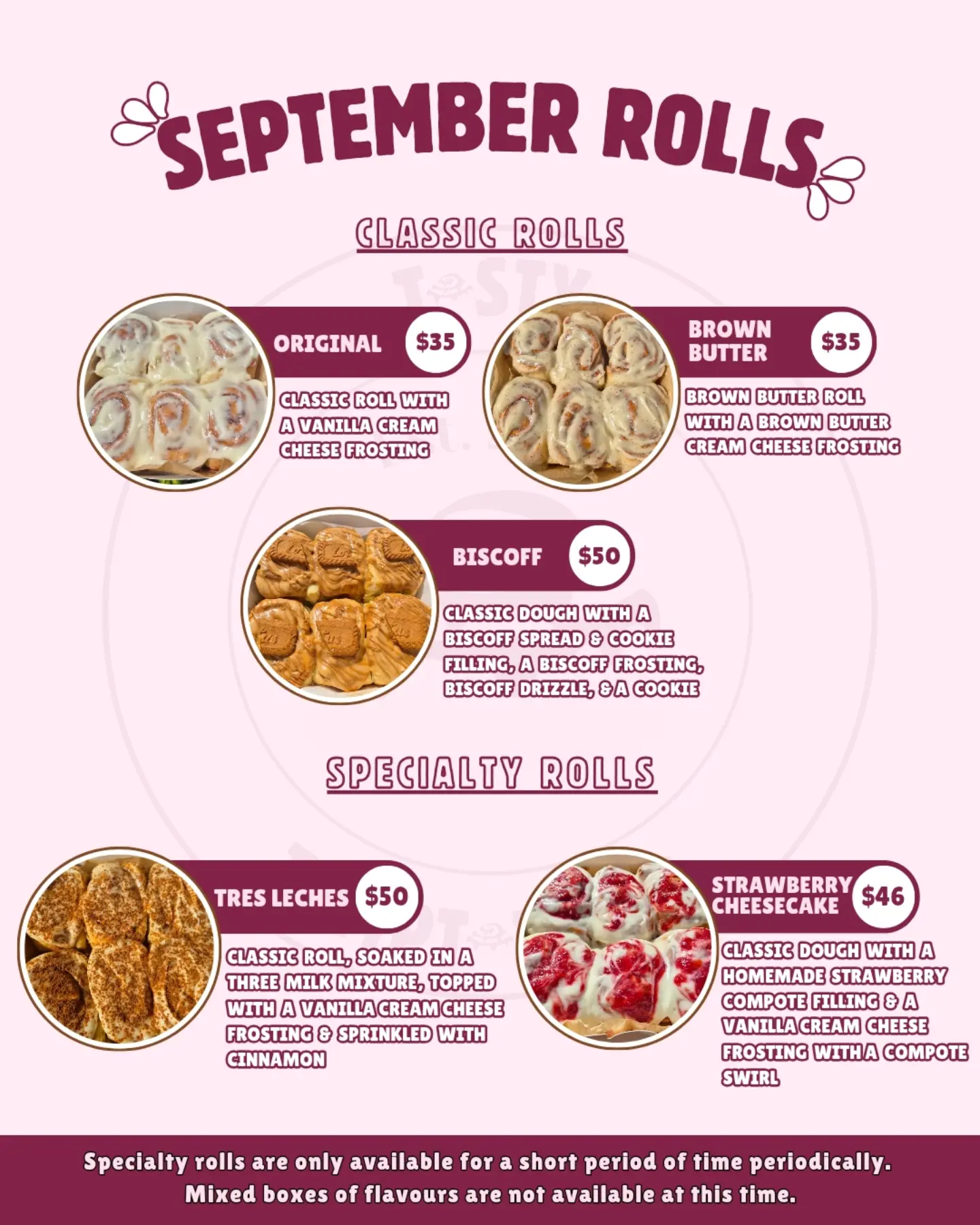 September Rolls Menu – Classic & Specialty Cinnamon Rolls from $35