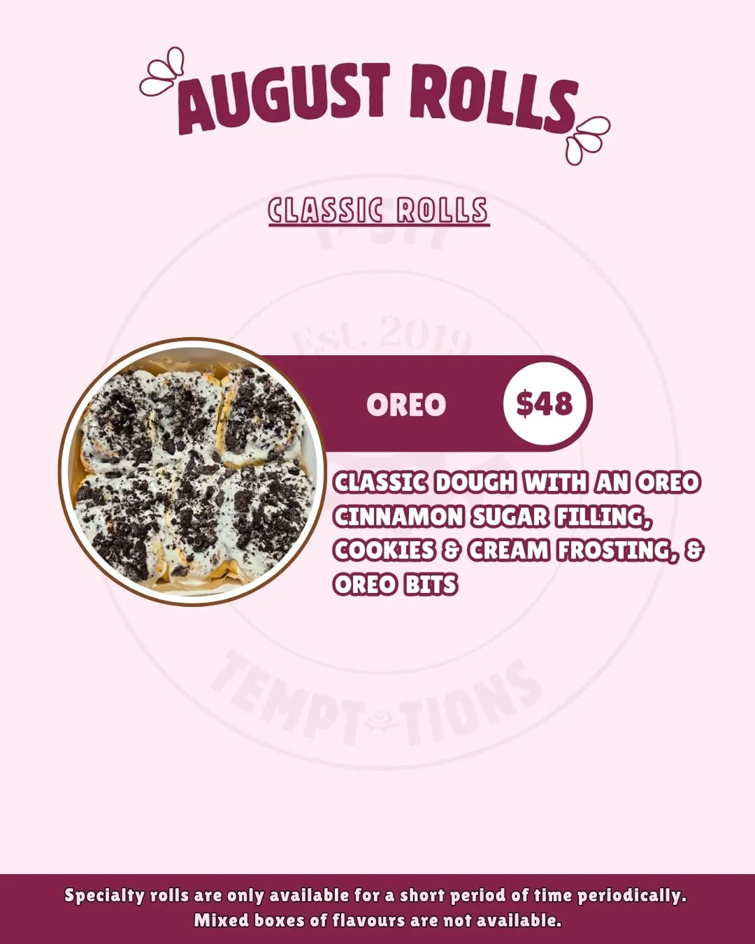 August Rolls Menu – Classic & Specialty Cinnamon Rolls from $35