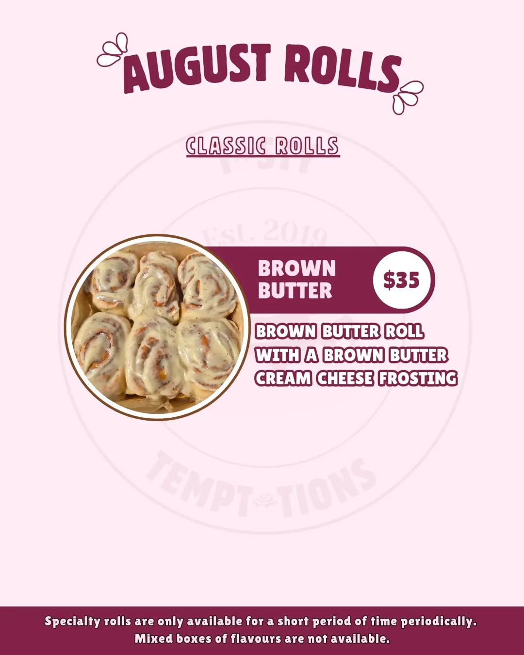 August Rolls Menu – Classic & Specialty Cinnamon Rolls from $35