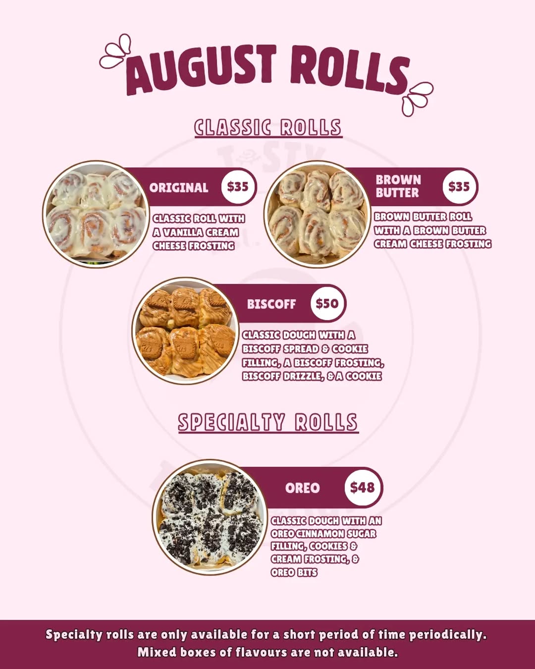 August Rolls Menu – Classic & Specialty Cinnamon Rolls from $35