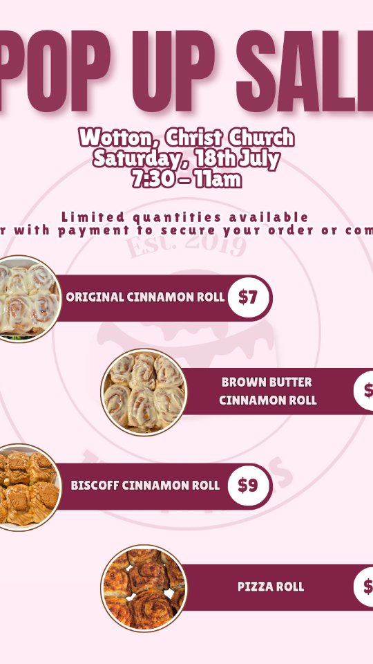 Pop Up Sale – Cinnamon & Pizza Rolls at Wotton, Christ Church
