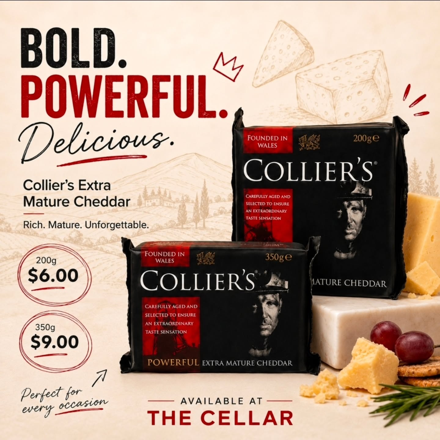 Collier's Extra Mature Cheddar – 200g $6.00 | 350g $9.00 at The Cellar