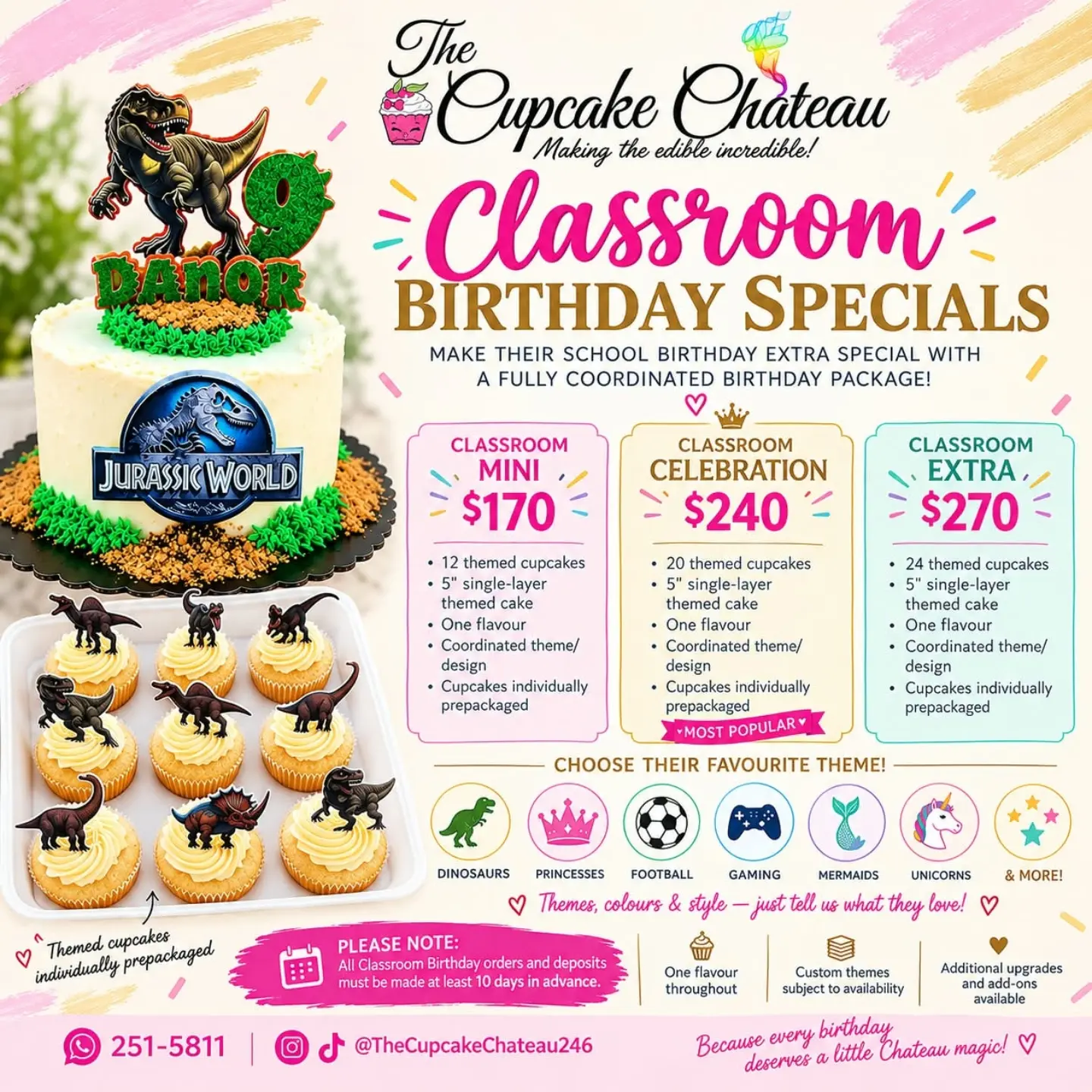 Classroom Birthday Specials – Themed Cupcake & Cake Packages from $170