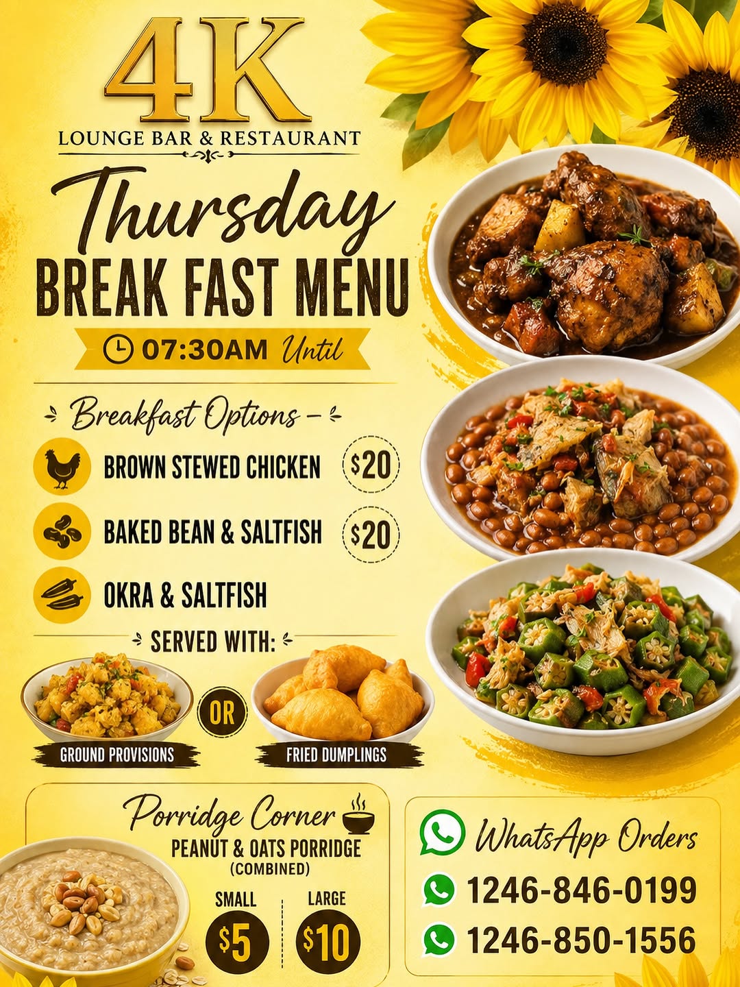 4K Lounge Thursday Breakfast Menu – From $5