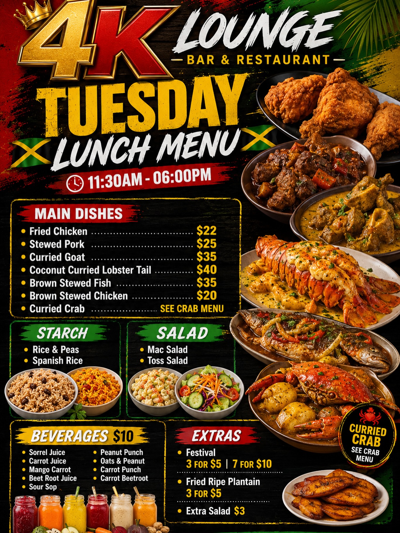 4K Lounge Tuesday Lunch Menu – Mains from $20