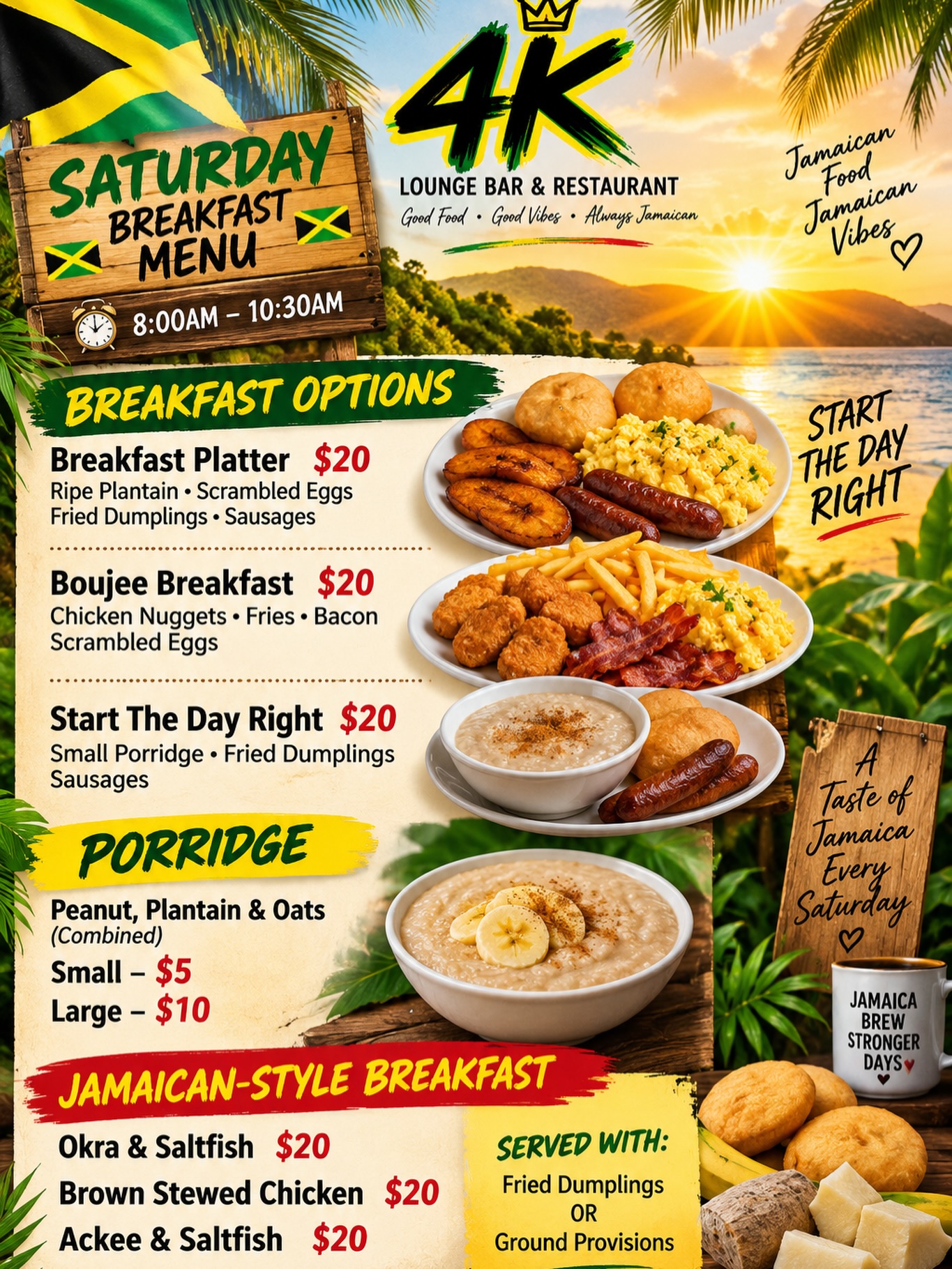 4K Lounge Saturday Breakfast Menu – Meals from $5