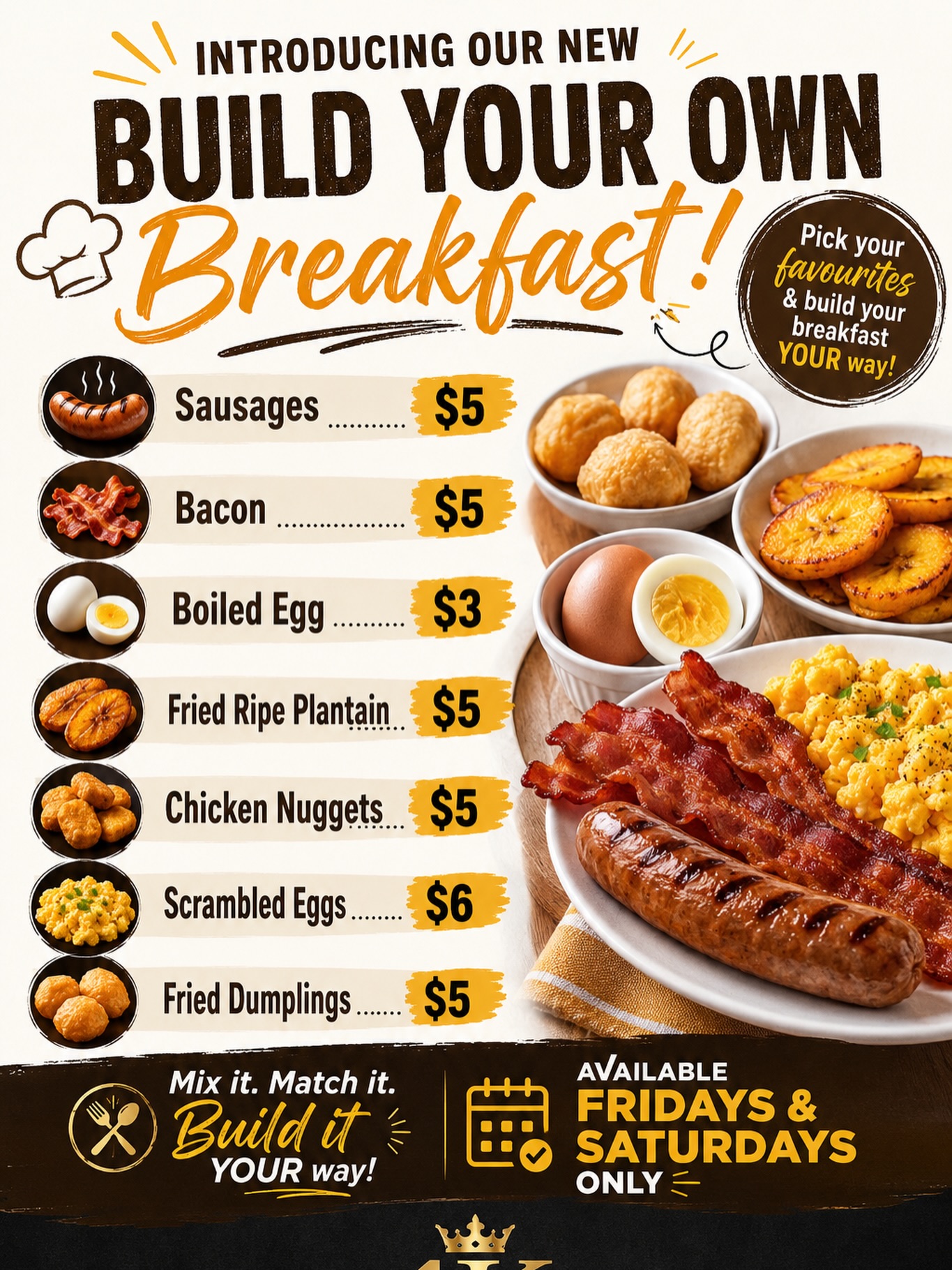Build Your Own Breakfast – Available Fridays & Saturdays Only