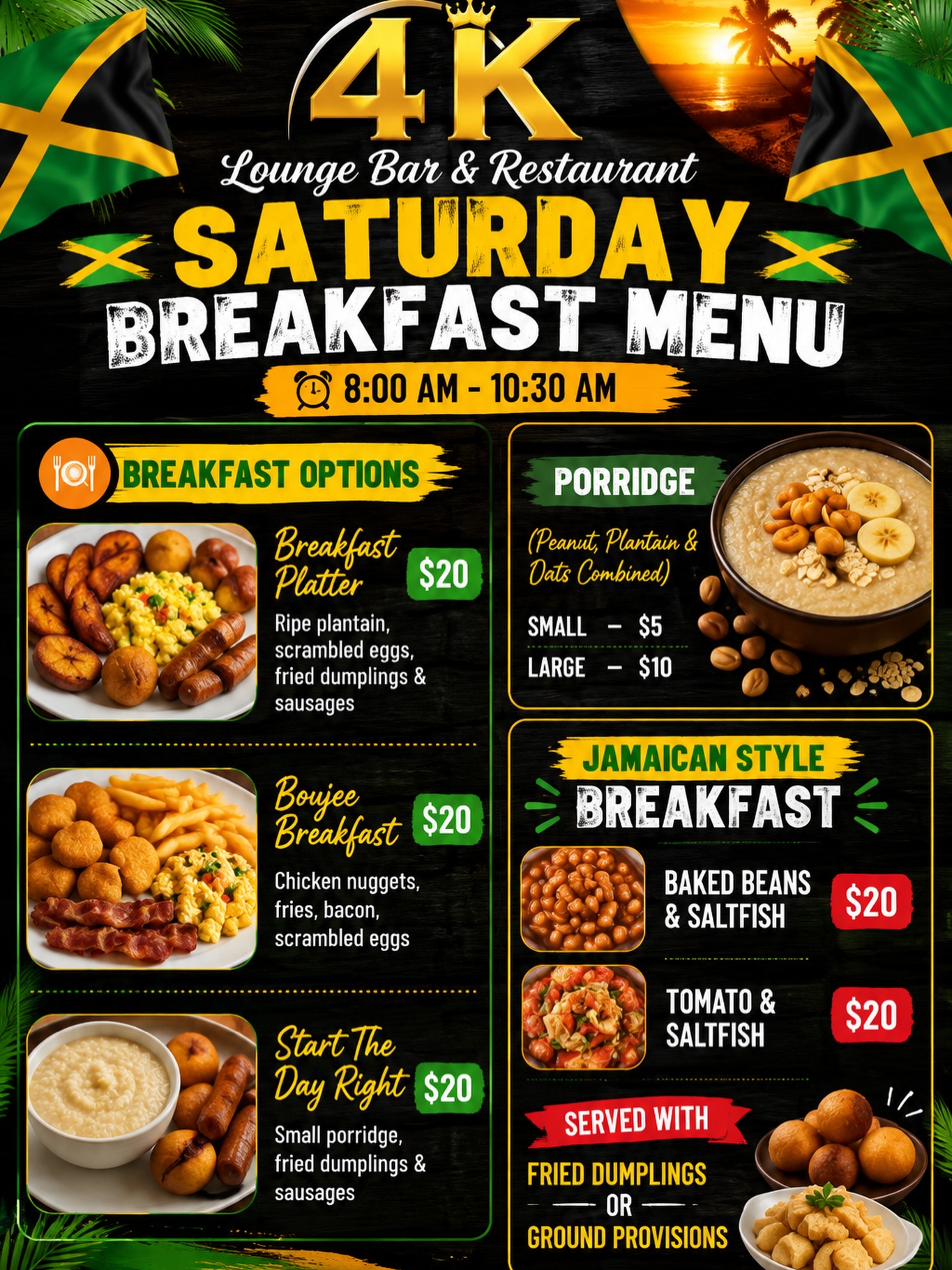 4K Lounge Saturday Breakfast Menu – Items from $5