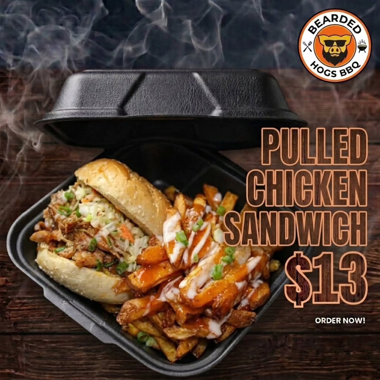 Pulled Chicken Sandwich for $13 at Bearded Hogs BBQ