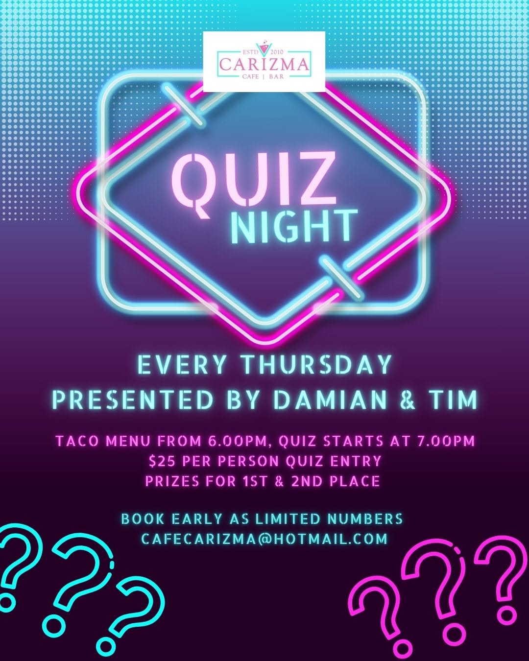 Quiz Night at Carizma Cafe & Bar – Every Thursday, $25 BDS per person