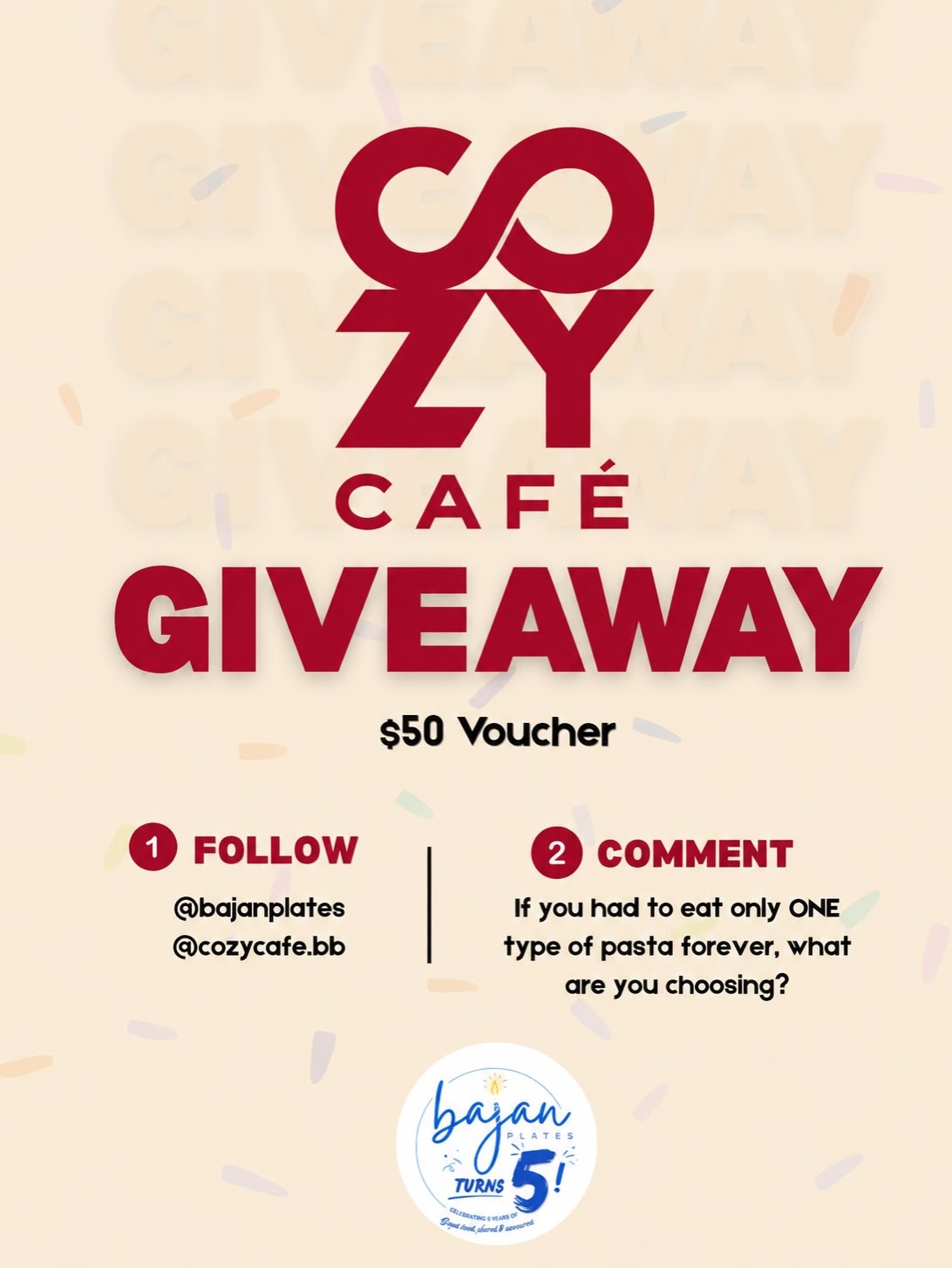 Cozy Café $50 Voucher Giveaway – Bajan Plates Turns 5!