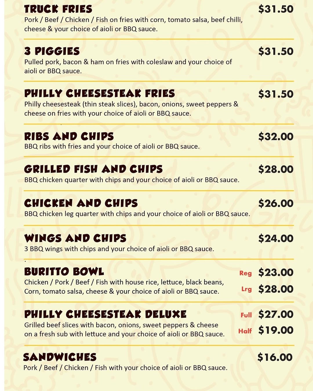 Curbside Cafe Menu – Ribs, Fries & More from $16 at Bagatelle & Worthing