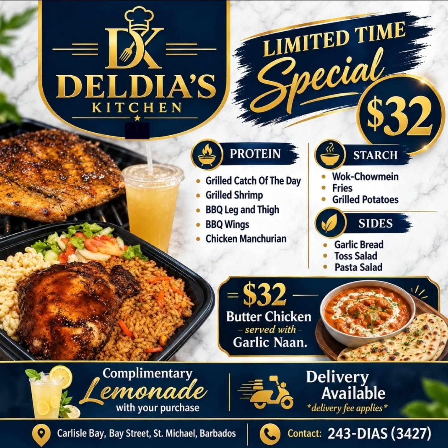 Deldia's Kitchen Limited Time Special – $32 Meal + Complimentary Lemonade