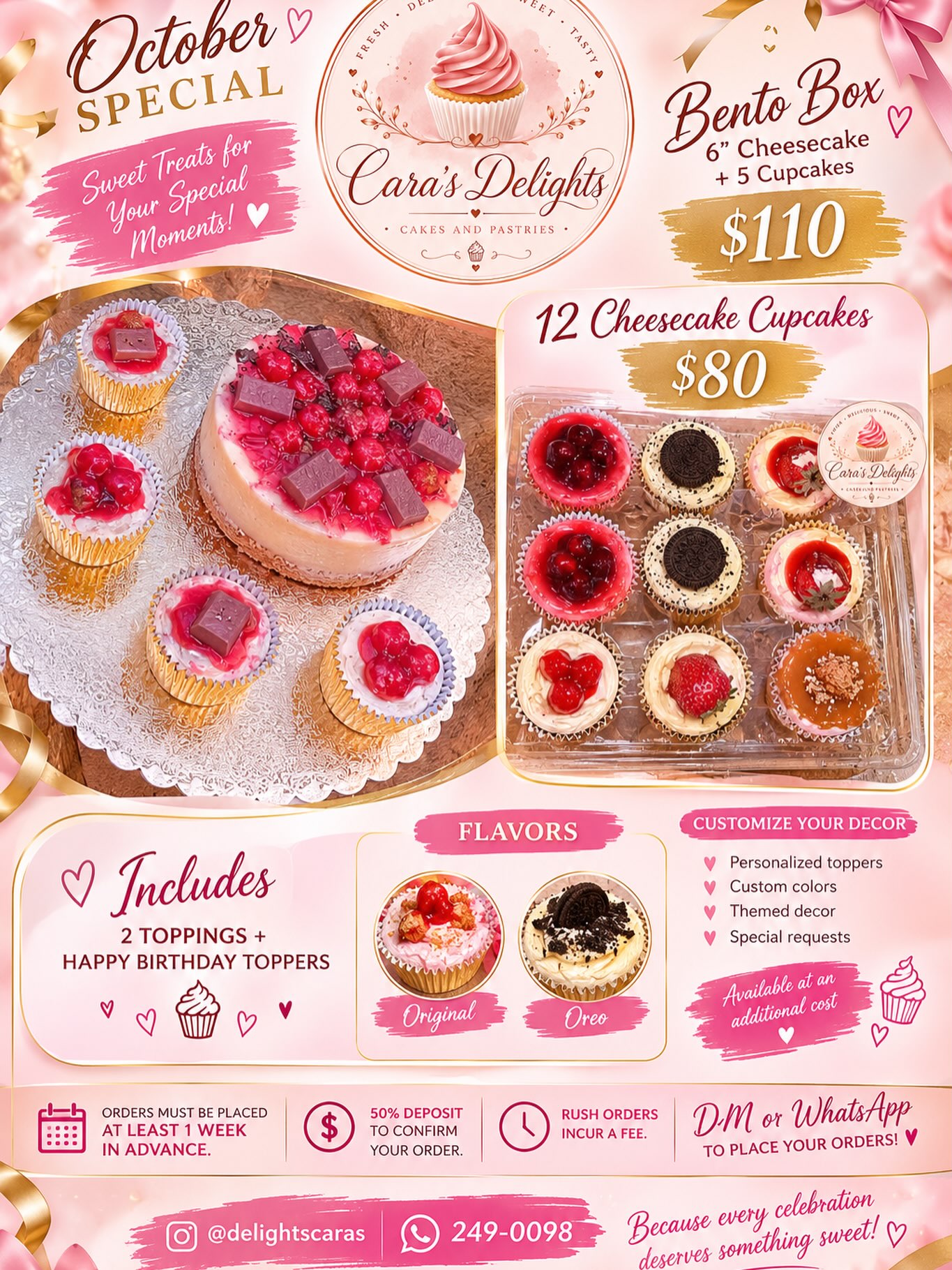 Cara's Delights October Special – Birthday Bento Boxes & Cheesecake Cupcakes