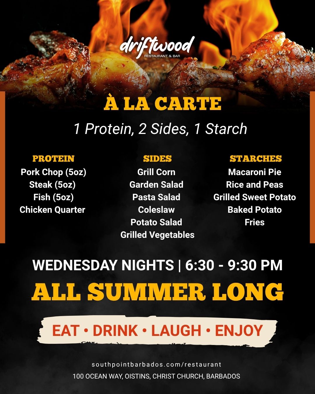 Wednesday Night BBQ at Driftwood Restaurant & Bar – BDS $60 All Summer Long