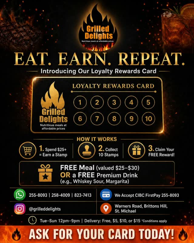 Grilled Delights Loyalty Rewards Card – Eat, Earn, Repeat