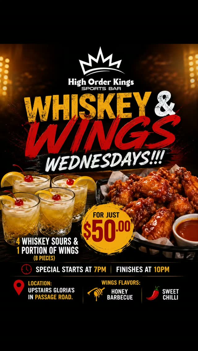 Whiskey & Wings Wednesdays – 4 Whiskey Sours & 8 Wings for $50
