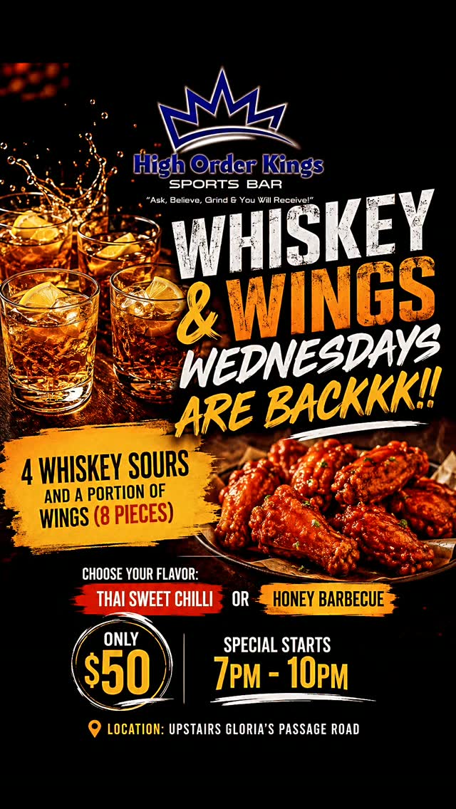 Whiskey & Wings Wednesdays – 4 Whiskey Sours + 8 Wings for $50