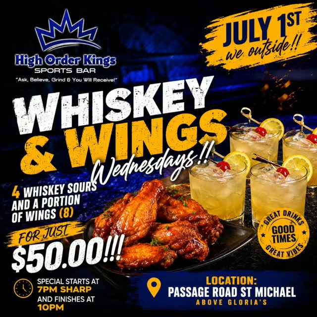 Whiskey & Wings Wednesdays – 4 Whiskey Sours & 8 Wings for $50