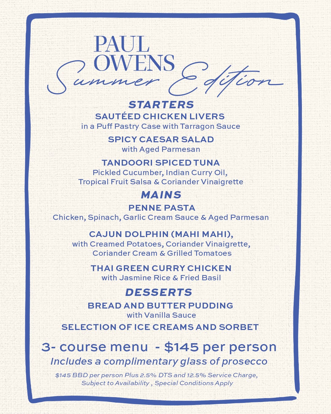 Paul Owens Summer Edition – Special Menus & Offers This Season