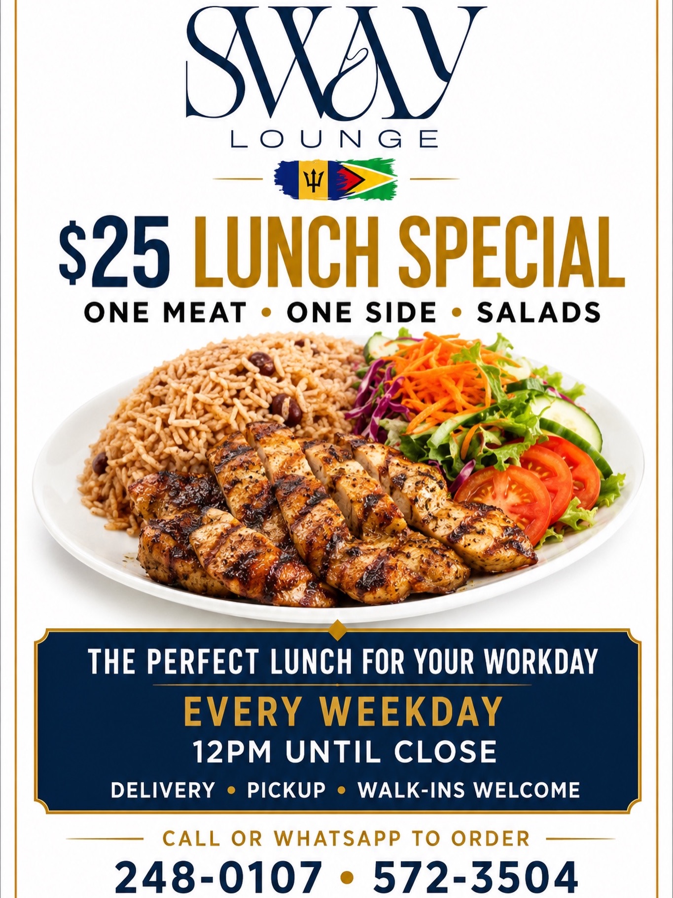 Sway Lounge $25 Lunch Special – One Meat, One Side & Salad
