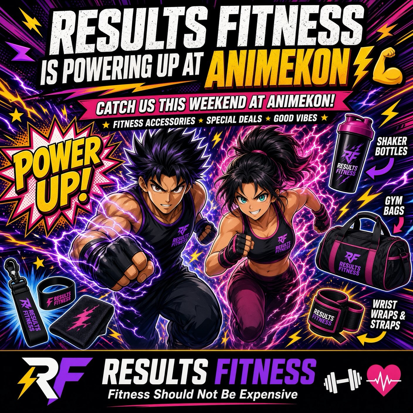 Results Fitness at AnimeKon – Show-Exclusive Discounts on Gym Bags, Shaker Cups & Tumblers