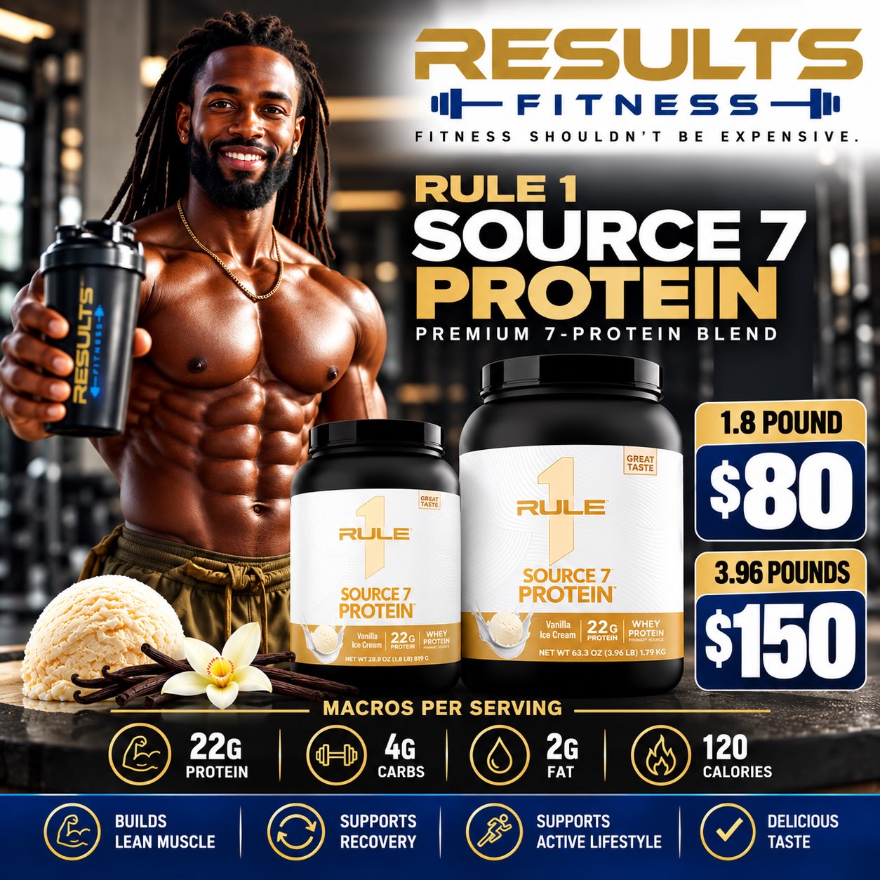 Rule 1 Source 7 Protein (Vanilla Ice Cream) – From $80 at Results Fitness