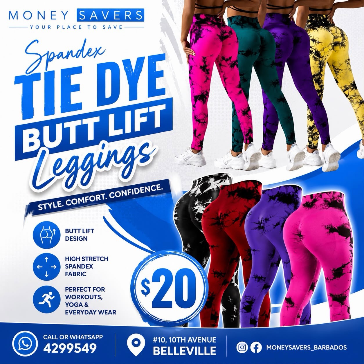Spandex Tie Dye Butt Lift Leggings – $20 at Money Savers