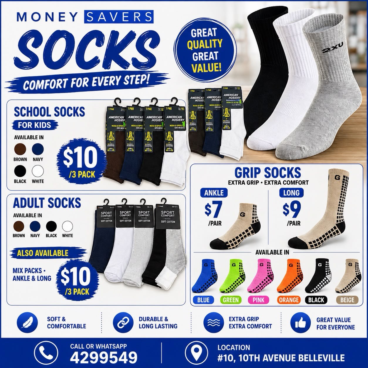 Money Savers Socks Sale – School, Adult & Grip Socks from $7/pair
