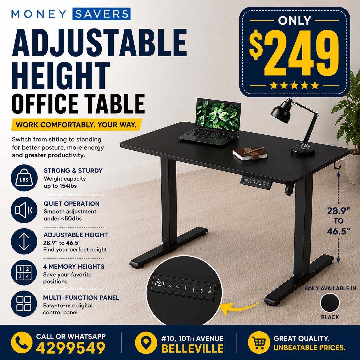 Adjustable Height Office Table – Only $249 at Money Savers