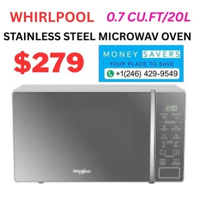 Whirlpool 0.7 Cu.Ft/20L Stainless Steel Microwave Oven – $279