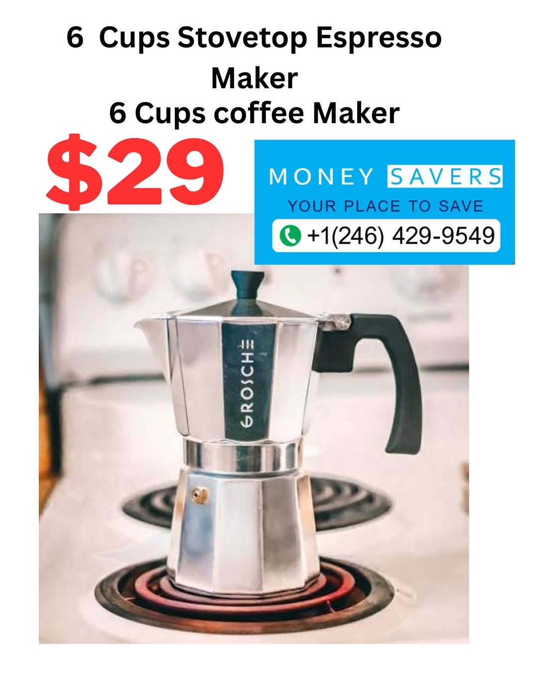6 Cups Stovetop Espresso & Coffee Maker – $29