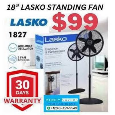 18" Lasko Standing Fan – $99 with 30-Day Warranty