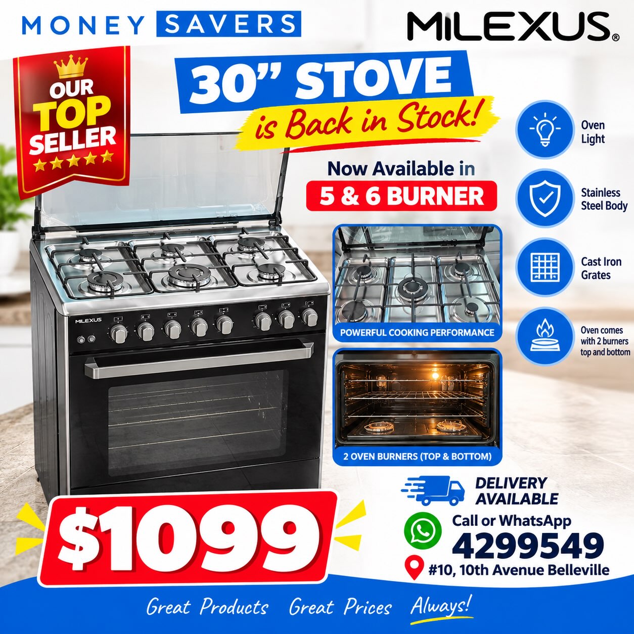 Milexus 30" Stove Back in Stock – $1,099