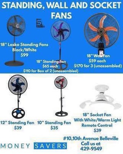 Standing, Wall & Socket Fans — Multiple Models with Prices at Money Savers